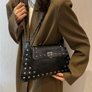 New Elegant Black Studded Shoulder Bag